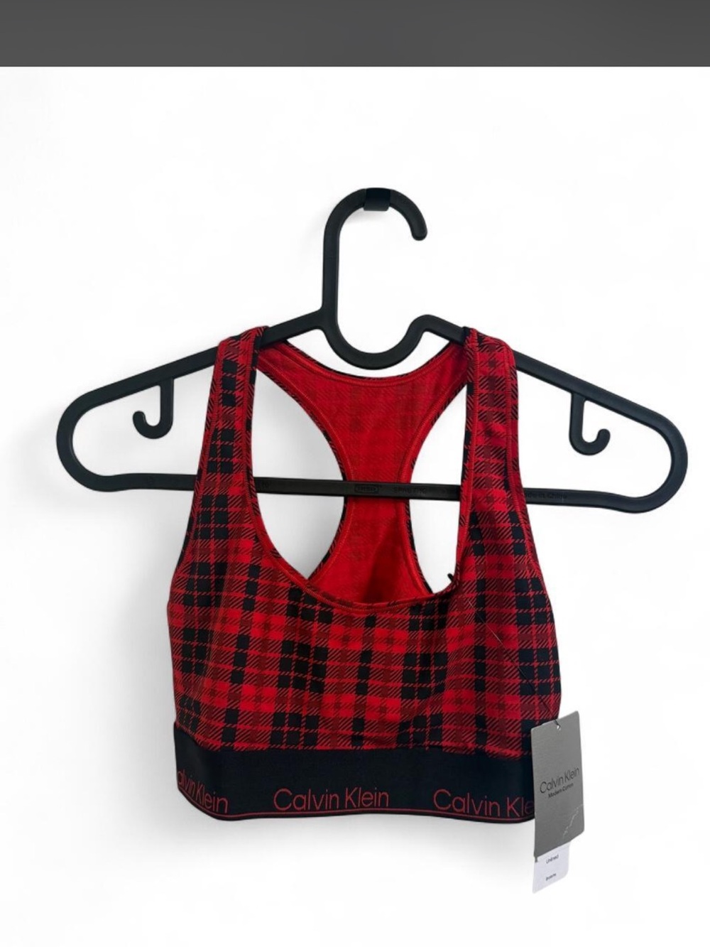 Calvin Klein Red and Black Plaid Racerback Bralette